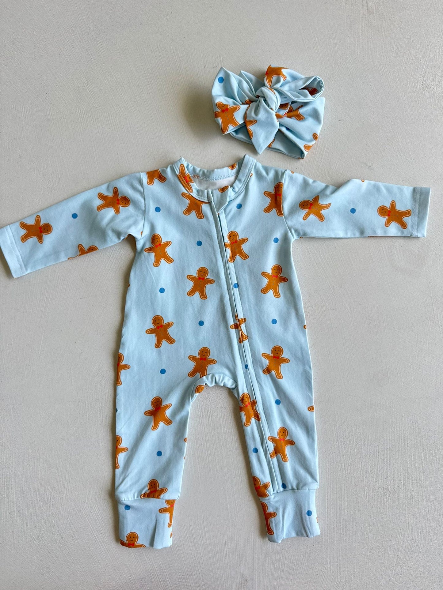 Gingerbread baby romper- blue