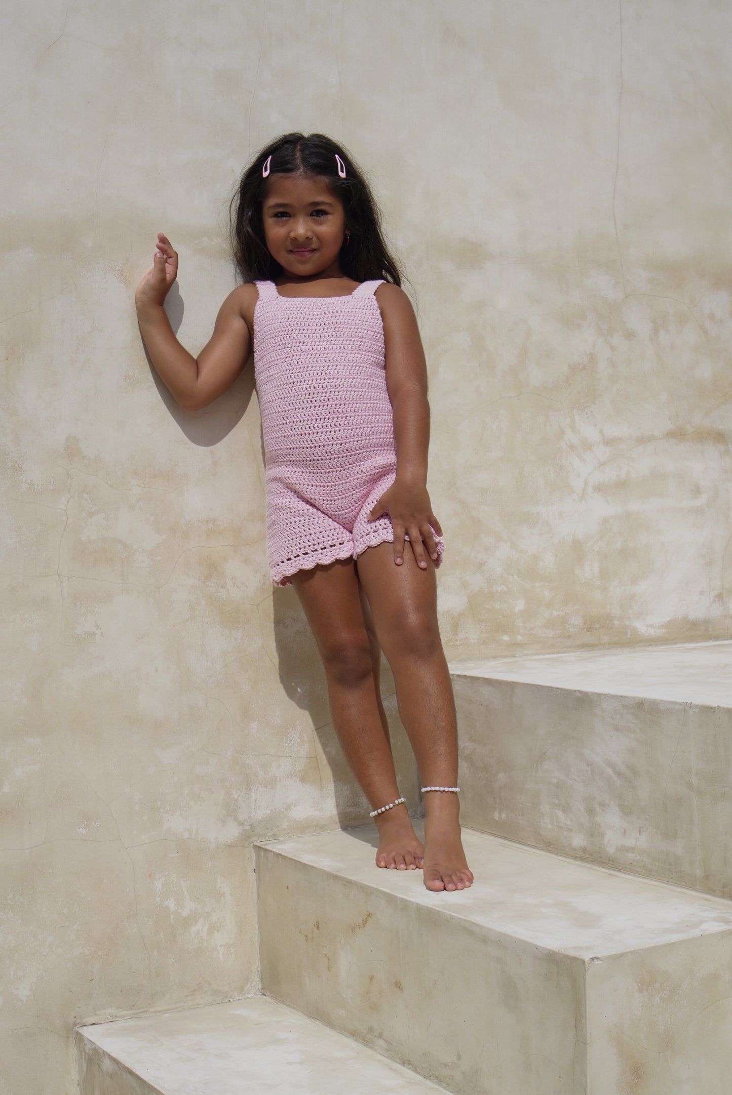 Keiki Crochet Jumpsuit- Pink