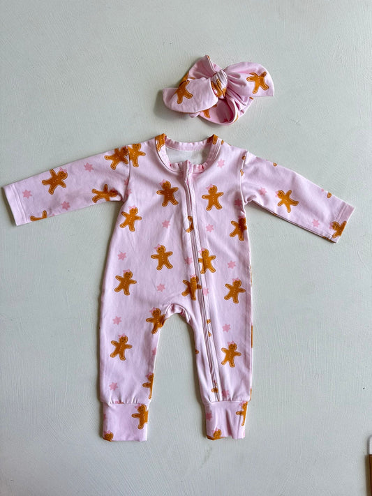 Gingerbread baby romper- Pink