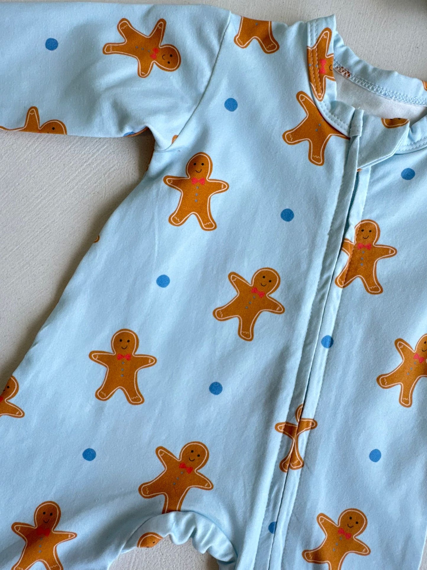 Gingerbread baby romper- blue