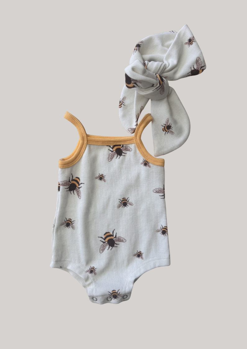 Bee Body Suit + Topknot I Size  0-3m