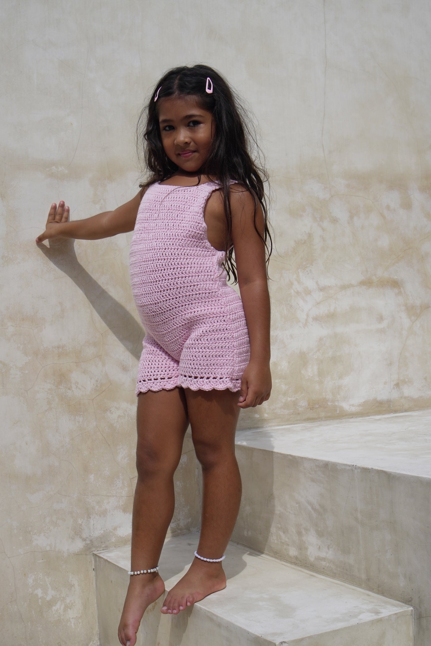 Keiki Crochet Jumpsuit- Pink