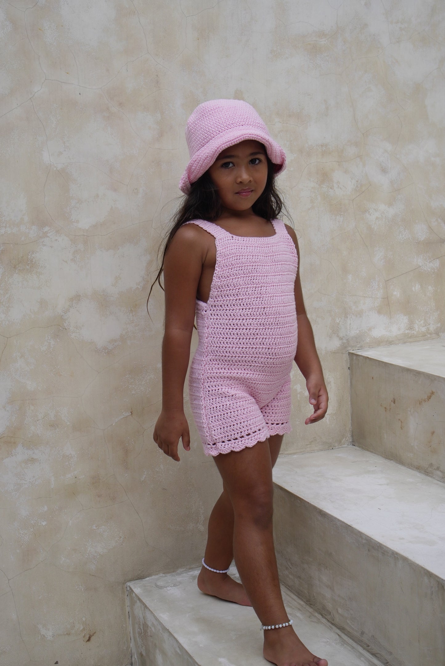 Keiki Crochet Jumpsuit- Pink