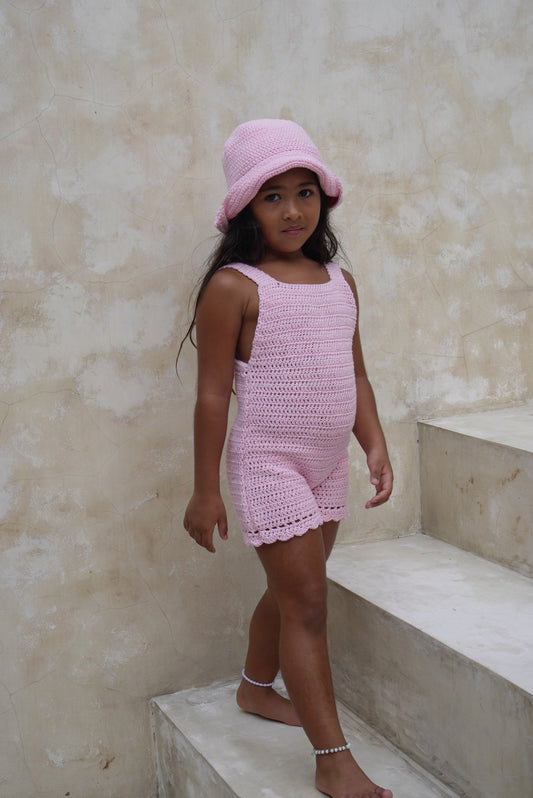 Keiki Crochet Jumpsuit- Pink